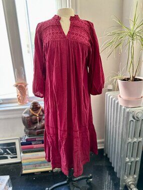 Vintage Mexican Cotton Gauze Muslin Ethnic Boho Maxi Tent Dress w/ Crochet Lace
